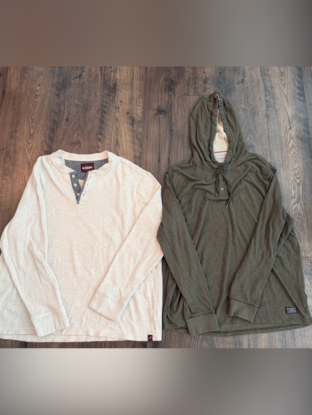 2 Men's Cream & Green Henley Sweater